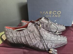Marco Di Milano Cancun Caiman Crocodile Derby Grey US Size 10.5